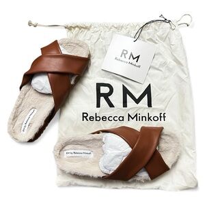 Rebecca Minkoff Faux Leather X-Cross Slippers Tan Size 7 Cozy Minimalist Boho